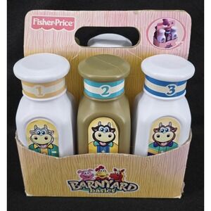 Vtg Fisher Price Barnyard Basics Milk Bottle Learning 6 Bottles Numbers Farm